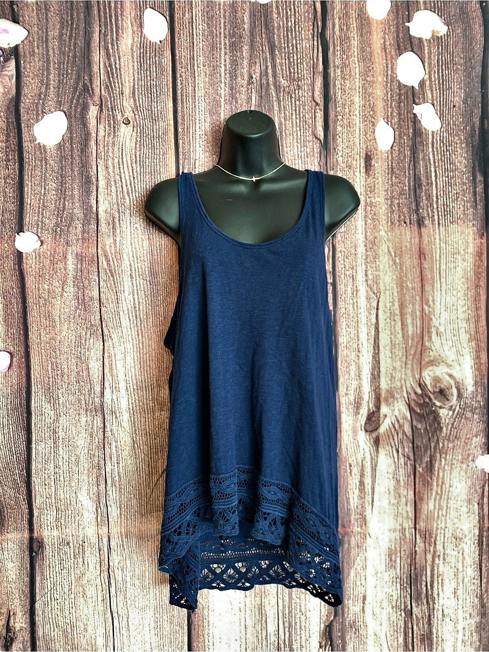 Extra long Blue Lace Hem tan top